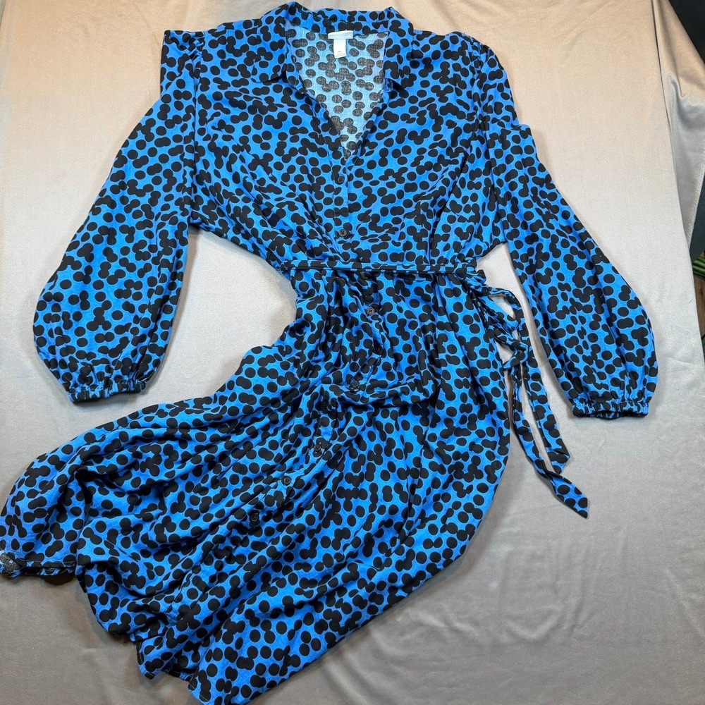Ava & Viv Polka Dot Dress Womens 4X Blue Black Button Front Midi Casual Office - Picture 15 of 15